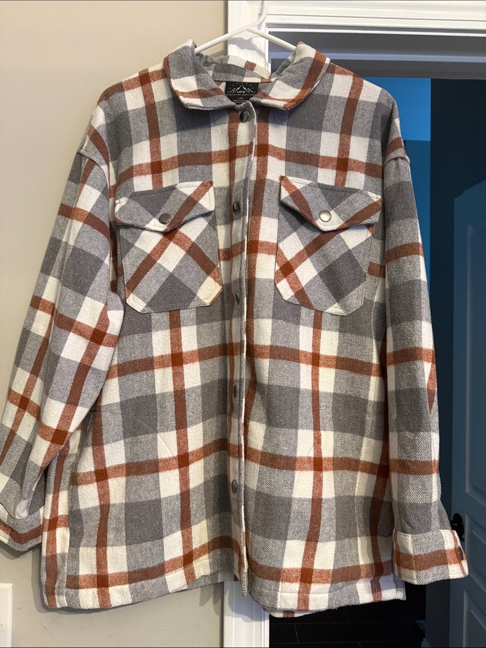 Plaid Utility Shacket Jacket - Gray, White & Brown